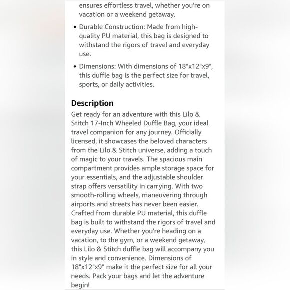 Disney's Stitch Logo Rolling Travel Duffel Bag - Picture 9 of 10